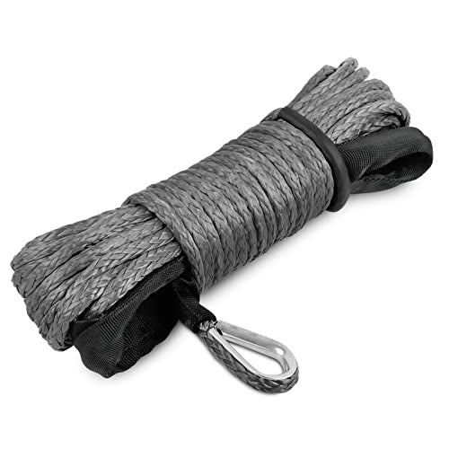 1/4’’ x 50ft Synthetic Winch Rope 10,000lbs Winch Line Cable with Black Protecting Sleeve for ATV UTV Boat Ramsey Synthetic Winch Rope(Gray) - color: Black, size: 1/4 Inch x 50 Feet,without hook