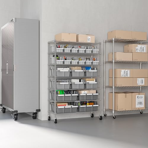 7-Tier NSF 22-Bin Steel Wire Shelving Rack, 36"W x 14"D x 56"H, Gray - color: Gray, size: 22 Bin