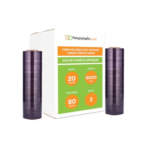 PSBM 2 Rolls Dark Purple 20 Inch x 5000 Feet 80 Gauge Machine Stretch Film/Wrap, Heavy Duty Industrial Strength Shrink/Plastic Wrap for Moving, Packing, Shipping, Pallet Wrapping & Storage - color: Purple, size: 2 Rolls