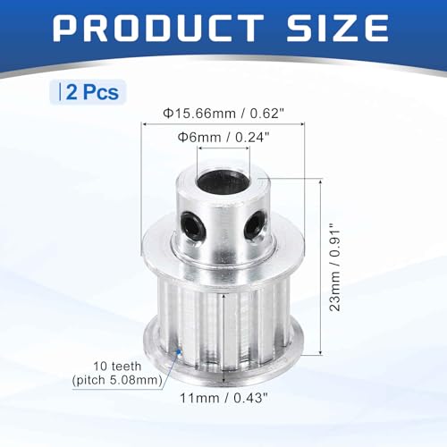 MECCANIXITY 2 Pcs Aluminium Timing Pulley, XL 10 Teeth 6mm Bore Synchronous Wheel Timing Belt Pulley 5.08mm Pitch 11mm Slot Width for Belt, CNC Machine, 3D Printer - size: 6x5.08x11mm