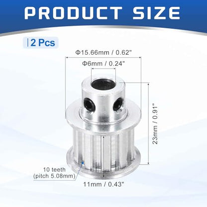 MECCANIXITY 2 Pcs Aluminium Timing Pulley, XL 10 Teeth 6mm Bore Synchronous Wheel Timing Belt Pulley 5.08mm Pitch 11mm Slot Width for Belt, CNC Machine, 3D Printer - size: 6x5.08x11mm