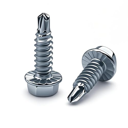 Garage Door Screws (50 Pack) - 1/4" x 3/4" Self Drilling Tek Screws with Serrated Hex Washer Head, Zinc Plated Metal to Metal Fasteners for Hinge & Bracket Repair, Roofing, HVAC - color: Silver