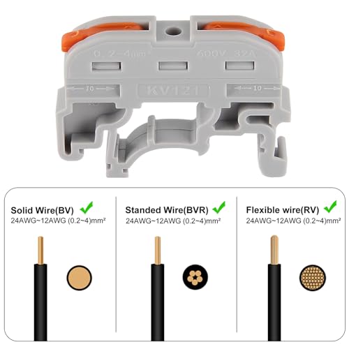 50Pcs DIN Rail Terminal Blocks Compact 24-12 AWG Wire Connectors for Electrical Control Panels Industrial Use - Grey - color: grey 50pcs
