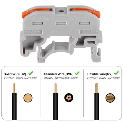 30Pcs DIN Rail Terminal Blocks Compact 24-12 AWG Wire Connectors for Electrical Control Panels Industrial Use - Grey - color: grey 30pcs
