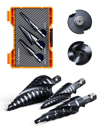 Crosstar 3Pc M35 Cobalt Step Drill Bit Set,1/8"-7/8",1/4" Hex Shank Unibit - size: 3pcs double flute