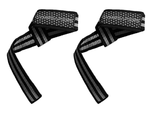 Gymreapers Lifting Wrist Straps for Weightlifting, Bodybuilding, Powerlifting, Strength Training, & Deadlifts - Padded Neoprene with 18" Cotton - color: Gray/USA