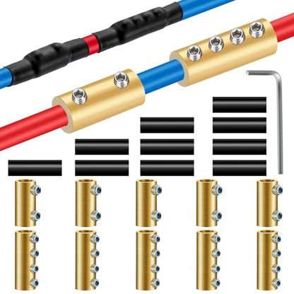 10PCS 6 8 10AWG Gauge Wire Butt Connector 2&4Nut Splice Kit Brass - color: 6AWG-80Amp-2&4Nuts, size: 10