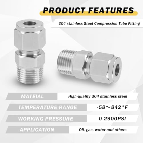 Yoebor Stainless Steel Compression Adapter 3/16" Tube OD x 1/4" NPT Male - size: 3/16" OD x 1/4" NPT Male