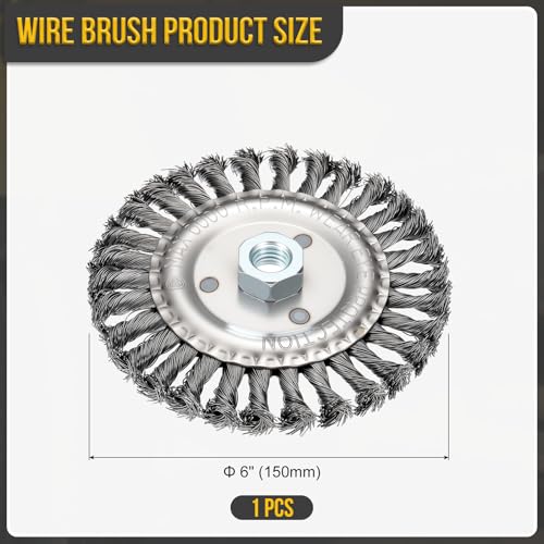 DTGN 6 Inch Wire Wheel Brush for Grinder, 5/8"-11 Arbor - size: 6 inch