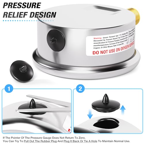 MEANLIN MEASURE 0~160Psi Stainless Steel 1/4" NPT 2.5" FACE DIAL Liquid Filled Pressure Gauge WOG Water Oil Air Lower Mount, with 1/2" NPT and 3/8" NPT Hex Bushing - size: 0-160Psi