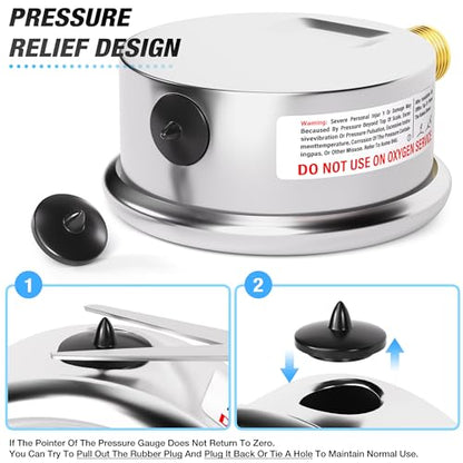 MEANLIN MEASURE 0~160Psi Stainless Steel 1/4" NPT 2.5" FACE DIAL Liquid Filled Pressure Gauge WOG Water Oil Air Lower Mount, with 1/2" NPT and 3/8" NPT Hex Bushing - size: 0-160Psi