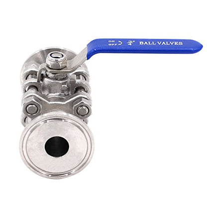 DERNORD 3/4" Sanitary Ball Valve Fits 1.5" Tri-Clamp Clover Stainless Steel 304, PTFE Lined, Two Way & Three Piece (3/4 Inch Tube OD Quick Clamp) - size: 3/4 Inch Tube OD Quick Clamp