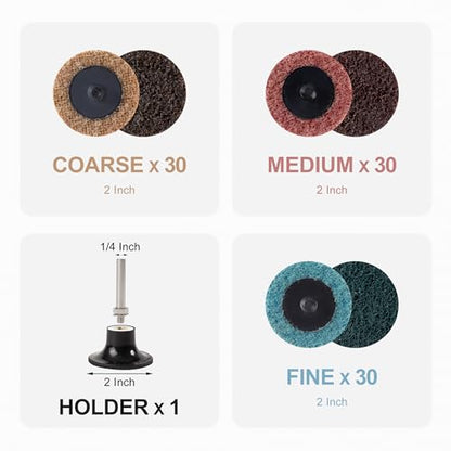 90PCS 2 inch Quick Change Assorted Grit Surface Conditioning Discs with 1/4" Shank Holder Snap-On Grinding Disc for Die Grinder Sanding Disc for Strip Polish Burr Finish-Fine Medium Coarse Set - style: 90PCS(Assorted Grit)