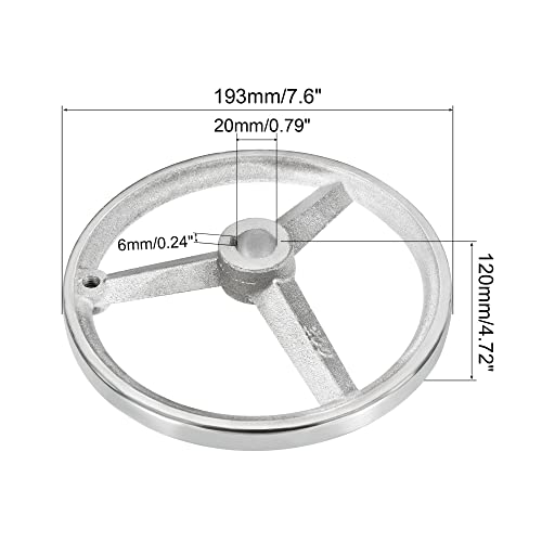 PATIKIL 193mm/7.6 Inch Diameter Rotary Handwheel, 1 Pack Cast Iron Chrome Plated with Handle for Many Types of Milling Machines and Lathes, Silver Tone - size: 7.6 Inch