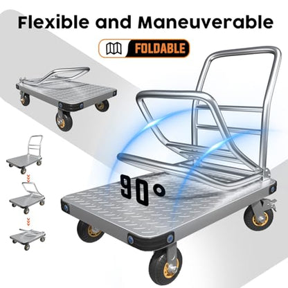 Lomive Heavy Duty Platform Truck Flat Moving Cart Hand Trucks, 1500Lbs Steel Push Cart Dolly, 30 x 19in Large Flatbed with 4'' 360 Degree Swivel Wheels for Easy Storage - size: 30" L X 19" W