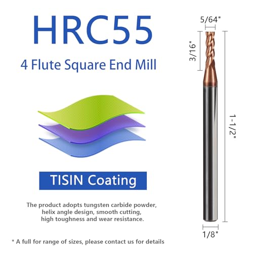 5PCS TiSiN Coated Micrograin Carbide End Mills - 5/64" 4 Flute CNC Milling Bits HRC55 for Hardened Steel/Cast Iron - size: 5/64 in