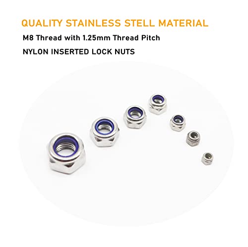 20Pcs M8 x 1.25mm Lock Nuts, 304 Stainless Steel Self-Lock Nylon Inserted 8mm Locking Nuts for Automative, Bike, Machine - size: Metric 8mm