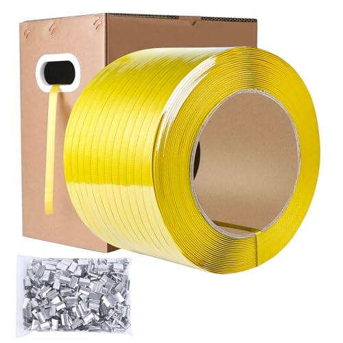MYFAMIREA Heavy Duty Packaging Strapping, 1/2" x 3500FT Polypropylene Plastic Packaging Strapping, 300 Metal Seals, for Pallets, Logistics, Warehouse, Box Packaging and Shipping, Yellow - style: 3500FT Strapping-Yellow