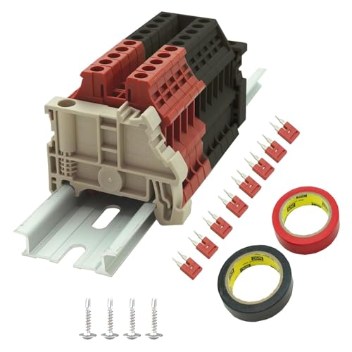 UL 10 Gang DIN Rail Terminal Blocks, with (8) 2P Jumpers,Dinkle DK4N 6-20 AWG, 60 Amp, 600 Volt - style: NEW,6-20AWG,60Amp