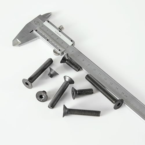 M8 x 12mm 16mm 18mm 20mm 25mm Flat Head Hex Socket Cap Screws Countersunk Bolts, 10.9 Grade Alloy Steel, Black Oxide Finish, Metric Allen Drive, Fully Threaded, Assortment Kit 50Pcs - size: M8 x 12/16/18/20/25 mm