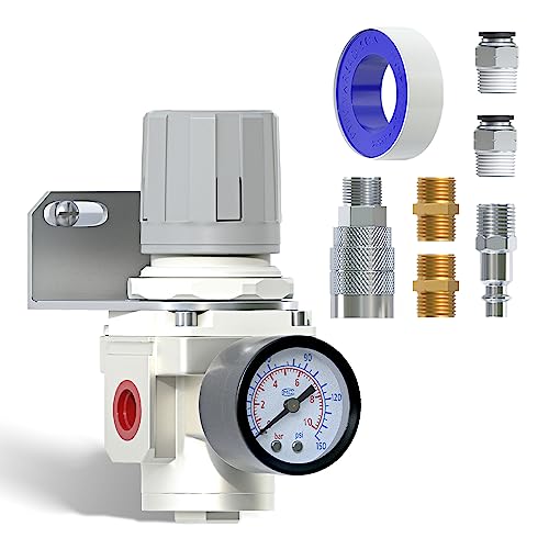 AIRZOE 3/8" NPT Air Pressure Regulator,Compressed Air System,Mini Air Regulator AR3000-03,0-150 PSI Gauge - size: 3/8" NPT