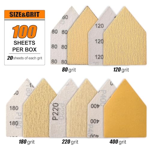 POLIWELL Orbital Triangle Sanding Sheets 100PCS 3.5x2.5 Hook & Loop - style: MIX