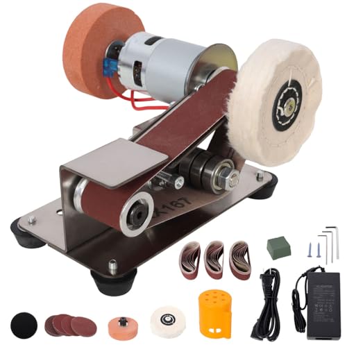 Mini Belt Sander, 7-Speed Electric Knife Sharpener and Belt Grinder with Polishing & Grinding Wheels, Portable Bench Sander for Knife Making, Woodworking, Metalworking, Jewelry and DIY Crafts