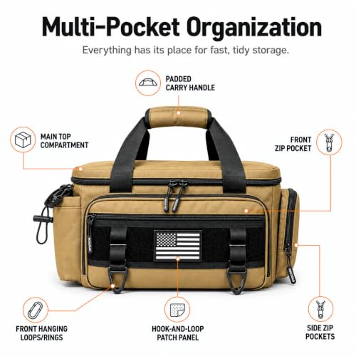 Tool Bag with Anti-friction Bottom, Durable Handle Tool Bags for Men with Shoulder Strap Tactical Range Bag, Multi-purpose Work Tote for Repairman, Carpenters, Handyman. (Coyote Brown) - color: Coyote Brown