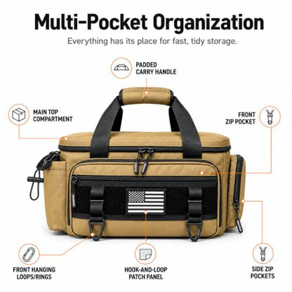 Tool Bag with Anti-friction Bottom, Durable Handle Tool Bags for Men with Shoulder Strap Tactical Range Bag, Multi-purpose Work Tote for Repairman, Carpenters, Handyman. (Coyote Brown) - color: Coyote Brown