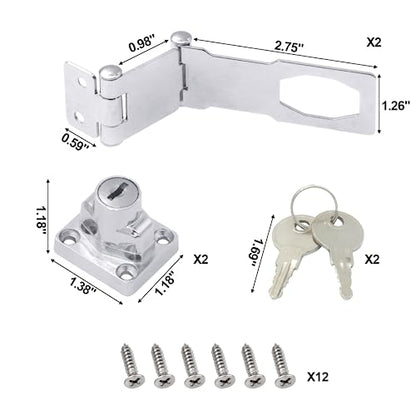 KIBBEH 2 Pack Door Lock Hasp Latches for 90/180 Degree Doors - color: Silver