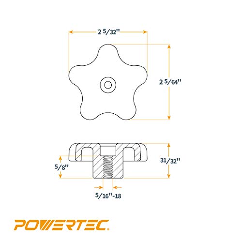 POWERTEC 5 Pack 5/16"-18 5 Star Knobs, Threaded Clamping Knobs for T Track & Table Saw Accessories, Featherboard, Woodworking Jigs on Miter Saw, Router Table, Drill Press (71071) - style: 5/16", 5-Star