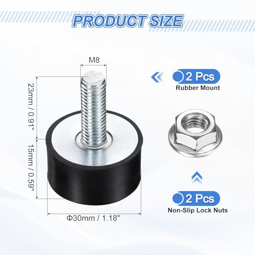 uxcell 2Pcs M8 Thread Rubber Mounts, Vibration Isolators, Cylindrical Shock Absorber with Studs 30 x 15mm with Non-Slip Nuts - size: M8 x 30 x 15mm