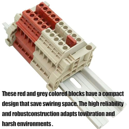 UL Red/Grey 10 Gang DIN Rail Terminal Blocks, with (8) 2P Jumpers,Dinkle DK4N 10-22 AWG, 30 Amp, 600 Volt - style: 10-22 AWG, 30 Amp, 600 Volt