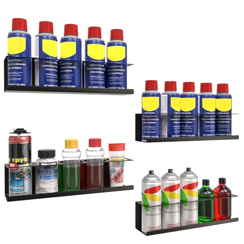Riciakik 4 Pack Wall-Mounted Spray Bottle Holder, Aerosol Spray Can Holder Storage Rack, Heavy-Duty Paint Bottle Organizer With 20 Holes, Steel Black Spray Rack for Garage, Shop, Home or Tool Trailer - color: Black, size: 4 Pack
