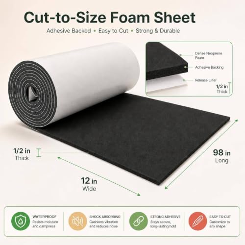 Storystore Sponge Neoprene Foam Sheet with Adhesive 1/2''T x 12''W x 98''L - color: Black (With Adhesive), size: 12 in x 98 in x 1/2 in