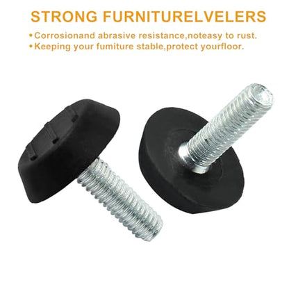 8 Pcs Furniture Levelers M6 x 20mm, Black Adjuster - size: M6 x 20mm
