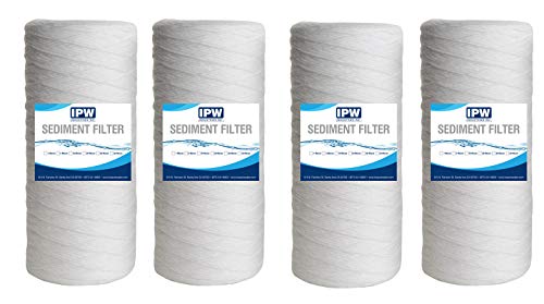 IPW Industries Inc. 4-Pack 5 Micron Whole House Sediment Water Filter - 10" x 4.5" String Wound Water Filter - Fits Most 10" Water Cartridge Housings - size: 4-Pack