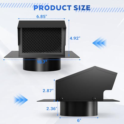 6 Inch Roof Vent Cap Kit with Damper, Stainless Steel