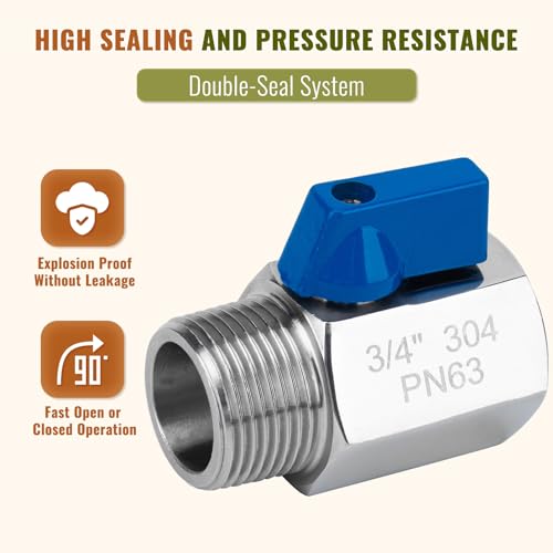 2 Pack 3/4" Mini Ball Valve, 304 Stainless Steel Shut-Off Valve NPT Female x Male Thread Small Valves for Compact Space (2, 3/4 Inch) - color: 3/4 Inch