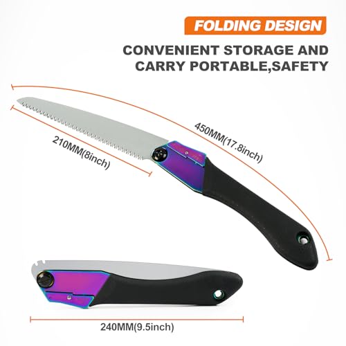 8 Inch Folding Pruning Saw, SK5 Steel Hardened Blade, Non-Slip TPR Handle Portable Hand Saw for Tree Trimming, Wood Cutting, Camping, Wilderness Survival - size: 8Inch