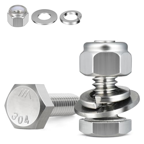 (8 Sets) 3/8-16 x 1 Hex Head Screw Bolt,Lock Nuts,Flat & Lock Washers Kits,304 Stainless Steel 18-8,Fully Threaded - size: 3/8-16 x 1"