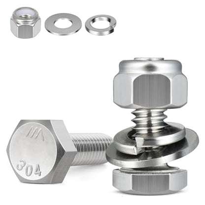 (8 Sets) 3/8-16 x 1 Hex Head Screw Bolt,Lock Nuts,Flat & Lock Washers Kits,304 Stainless Steel 18-8,Fully Threaded - size: 3/8-16 x 1"