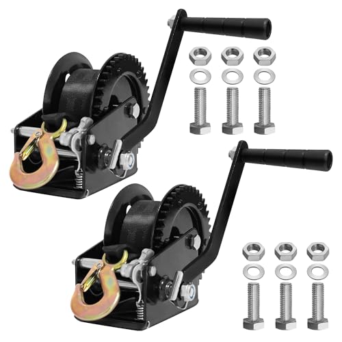 BDI Wear Part 2Pk Boat Winch,1200 lbs Hand Boat Trailer Winch Rope Crank with 23 ft Polyester Strap and Two-Way Ratchet, Manual Operated Hand Crank Winch for Trailer, Boat or ATV Towing