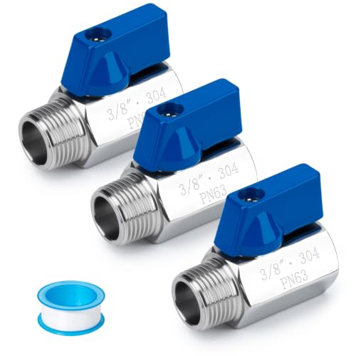 3 Pack 3/8" Mini Ball Valve, 304 Stainless Steel FNPT x MNPT Shut Off Valve - size: 3/8 Inch
