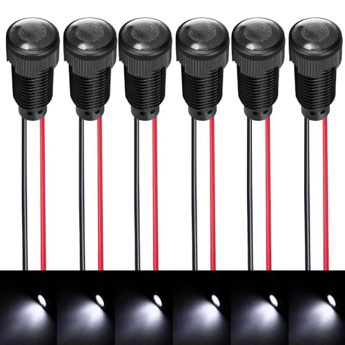 Gebildet 6pcs White LED Indicator Pilot Light AC/DC 12-24V Mounting Hole Size 10mm(Flame Retardant Plastic Shell) - color: White 12-24V/Black shell