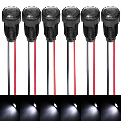 Gebildet 6pcs White LED Indicator Pilot Light AC/DC 12-24V Mounting Hole Size 10mm(Flame Retardant Plastic Shell) - color: White 12-24V/Black shell