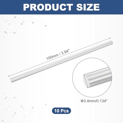 uxcell 10Pcs Round Steel Rods, 3.4mm x 100mm High Speed Steel (HSS) Aluminium Rod Steel Bar for Shaft Gear Drill Lathes Boring Machine - size: 3.4mm x 100mm