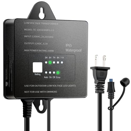 100W Low Voltage Landscape Lighting Transformer 12V DC with Timer Photocell