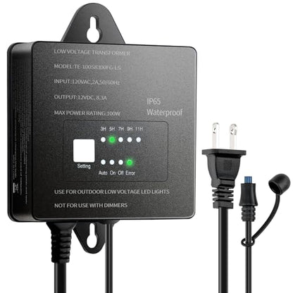 100W Low Voltage Landscape Lighting Transformer 12V DC with Timer Photocell