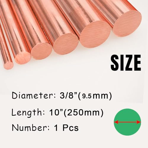 1Pcs Pure Copper Round Rod 3/8"(9.5mm) Dia 9.84" Length Bare Copper Cu Metal Rod for Metal Craft Hobbies - size: 3/8" Dia, style: 10"Length